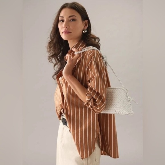 NEW Faithfull the Brand oversized brown white stripe cotton button down Shirt XL - Picture 4 of 16